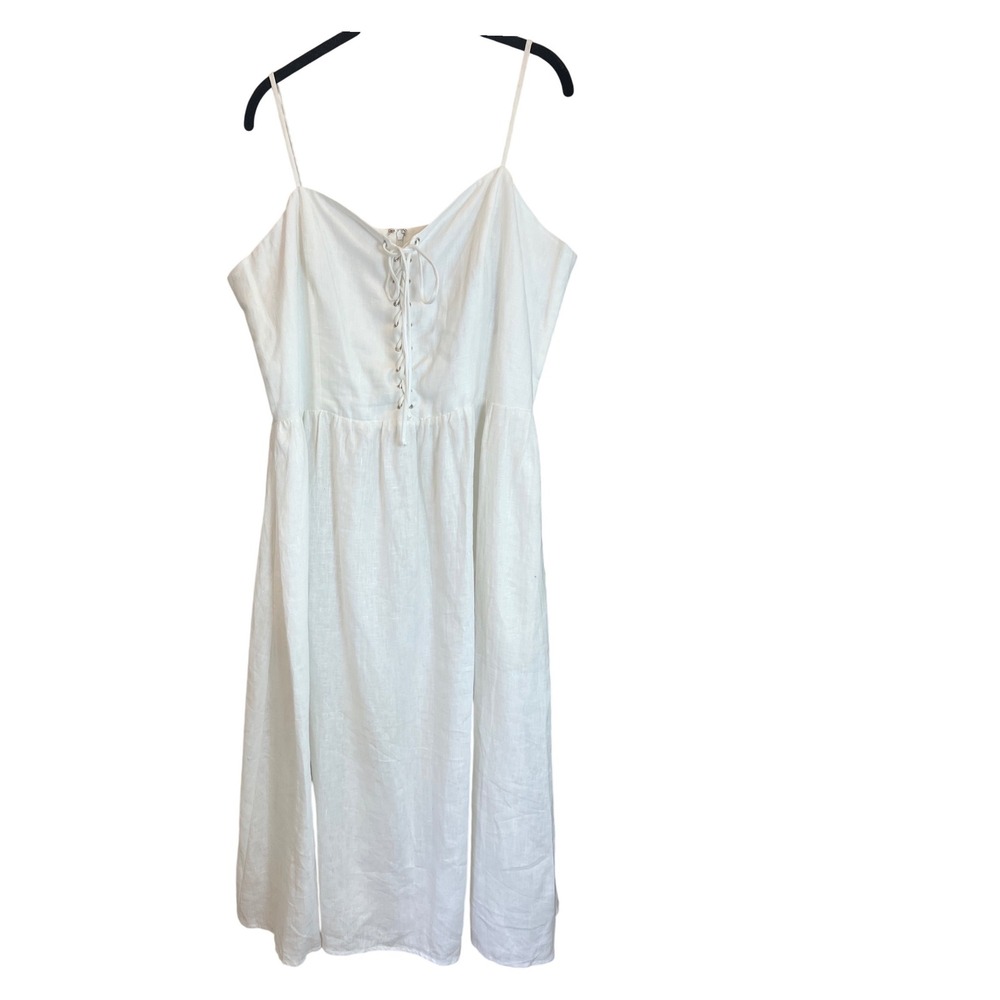 Reformation Serena Dress White Linen Lace Up Midi Sundress 16 NEW - Picture 2 of 7